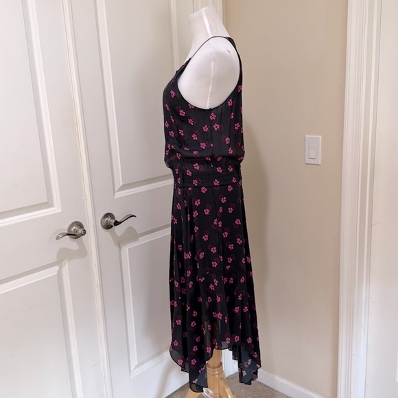 A.L.C. 100% Silk Whimsical Fairy Keyhole Black/Pink Floral Midi Dress Size 10 - Picture 5 of 9
